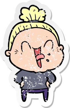 Bir insan tarafından çizilmiş mutlu, yaşlı bir kadının sıkıntılı çıkartması.