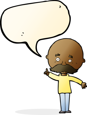 Bir insan tarafından çizilmiş konuşma baloncuğu fikri olan kel bir adam.