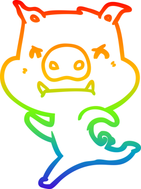 Gökkuşağı gradyan çizgisi kızgın çizgi film domuzu insan tarafından çizilmiş.