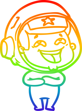 Gökkuşağı gradyan çizgi çizimi Bir insan tarafından çizilmiş gülen astronot