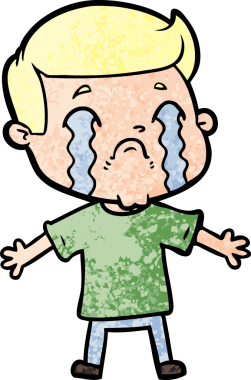 Bir insan tarafından çizilmiş ağlayan çizgi film adamı.