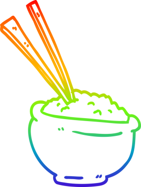 Çizgi filmin gökkuşağı gradyan çizimi bir insan tarafından çizilmiş lezzetli bir kase pirinç.