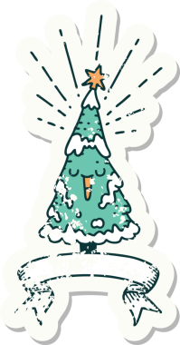 Bir insan tarafından çizilmiş eski bir dövme stili mutlu noel ağacı.