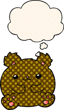 Çizgi roman tarzında bir insan tarafından çizilmiş düşünce kabarcığı olan çizgi film ayısı.