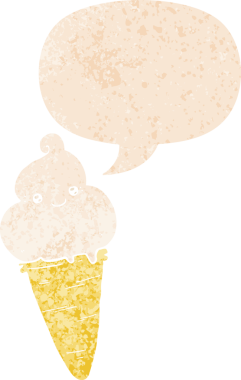 Bir insan tarafından çizilmiş grunge dertli retro tarzı konuşma baloncuklu çizgi film dondurması.