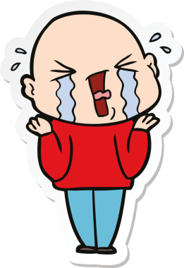 Bir insan tarafından çizilmiş ağlayan kel bir adamın çıkartması.