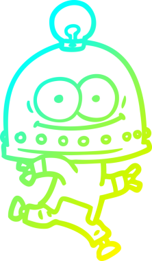 Bir insan tarafından çizilmiş ampullü mutlu bir robot çizimi.