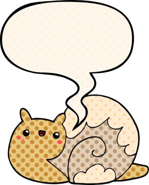 Bir insan tarafından çizilmiş çizgi roman tarzında konuşma balonu olan sevimli çizgi film salyangozu.