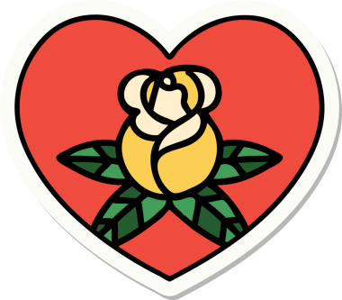 Geleneksel kalp stili dövme çıkartması ve bir insan tarafından çizilmiş çiçekler.