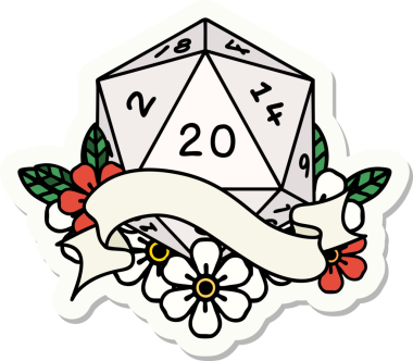 Bir insan tarafından çizilmiş 20 D20 zarının çıkartması.