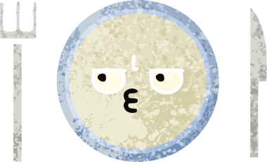 Bir insan tarafından çizilmiş yemek tabağının retro çizim tarzı karikatürü.