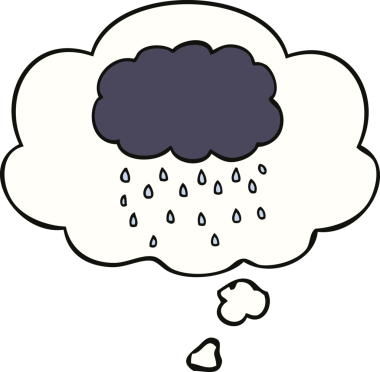 Bir insan tarafından çizilmiş düşünce baloncuğuyla yağmur yağıyor.