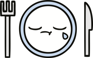 Bir insan tarafından çizilmiş yemek tabağı karikatürü.