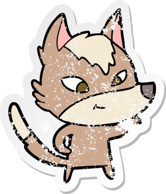 Bir insan tarafından çizilmiş dost canlısı bir kurdun sıkıntılı çıkartması.