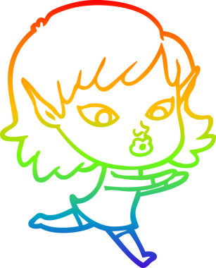 Gökkuşağı gradyan çizgisi bir insan tarafından çizilmiş güzel bir elf kızı çizimi