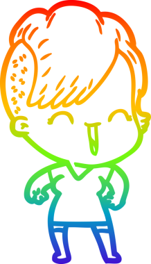 Gökkuşağı gradyan çizgi çizimi Bir insan tarafından çizilmiş mutlu hippi kız