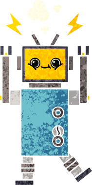 Bir insan tarafından çizilmiş arızalı bir robotun retro çizim tarzı karikatürü