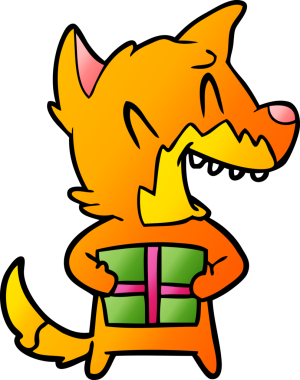 Bir insan tarafından çizilmiş gülen Noel tilkisi çizgi filmi.