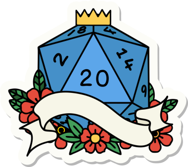 Bir insan tarafından çizilmiş 20 D20 zarının çıkartması.