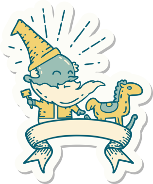 Bir dövme stili Noel Baba karakterinin çıkartması. Bir insan tarafından çizilmiş oyuncak.