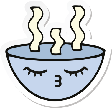 Bir insanın çizdiği sıcak çorba kasesinin çıkartması.