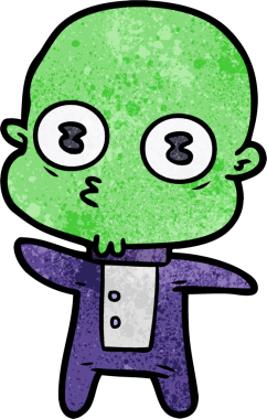 Bir insan tarafından çizilmiş garip kel uzay adamı çizgi filmi.