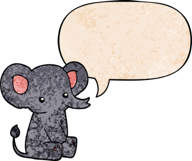 bir insan tarafından çizilmiş eski moda konuşma baloncuklu çizgi film fili.