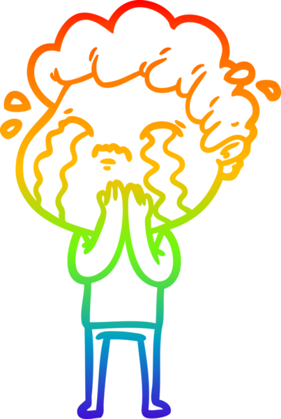 Gökkuşağı gradyan çizimi bir insan tarafından çizilmiş ağlayan bir karikatür adamı çiziyor.