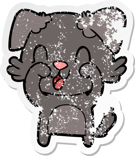 Bir insan tarafından çizilmiş, gülen bir köpeğin sıkıntılı çıkartması.