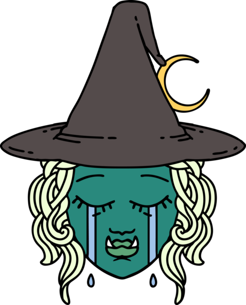 Retro Dövme Tarzı Bir insan tarafından çizilmiş yarı ork cadı yüzü ağlıyor