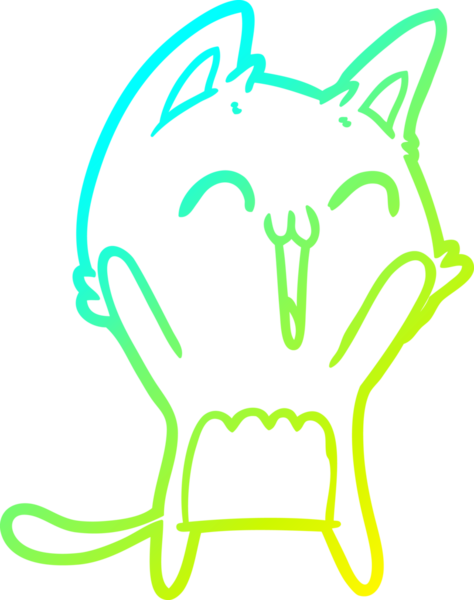 Bir insan tarafından miyavlanan mutlu çizgi film kedisinin soğuk gradyan çizimi