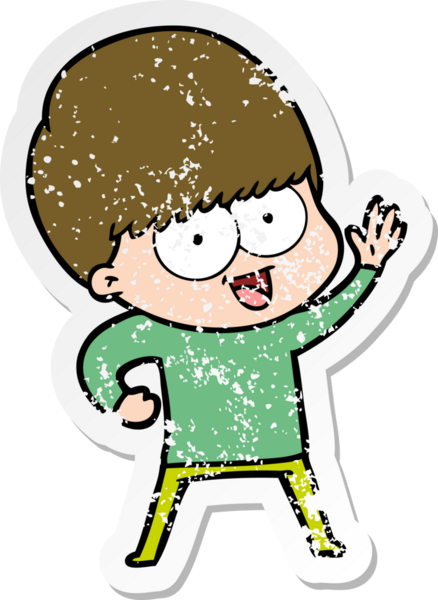 Bir insan tarafından çizilmiş mutlu çizgi film çocuğunun sıkıntılı çıkartması.