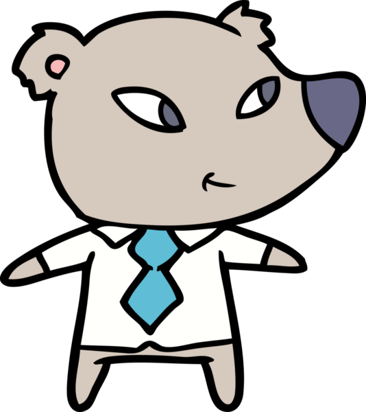 Bir insan tarafından çizilmiş ofis kıyafetleri içindeki sevimli çizgi film ayısı.