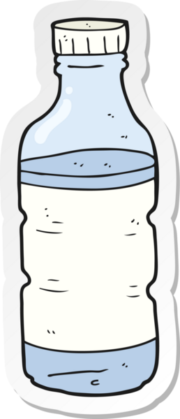 Bir insan tarafından çizilmiş karikatür su şişesinin etiketi.