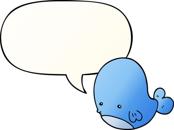 Bir insan tarafından çizilmiş, konuşma baloncuklu çizgi film balinası.