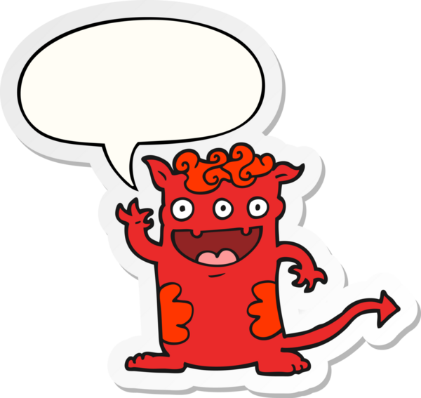 Bir insan tarafından çizilmiş konuşma balonu çıkartmalı cadılar bayramı canavarı çizgi filmi.