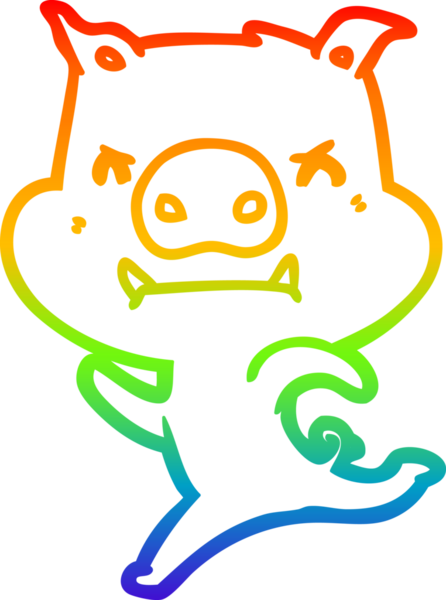 Gökkuşağı gradyan çizgisi kızgın çizgi film domuzu insan tarafından çizilmiş.