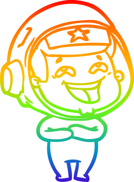 Gökkuşağı gradyan çizgi çizimi Bir insan tarafından çizilmiş gülen astronot