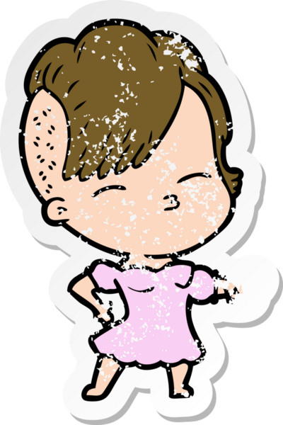 Bir insan tarafından çizilmiş, gözlerini kısarak bakan bir çizgi film karakterinin sıkıntılı çıkartması.