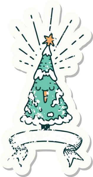 Bir insan tarafından çizilmiş eski bir dövme stili mutlu noel ağacı.