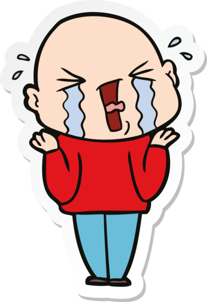 Bir insan tarafından çizilmiş ağlayan kel bir adamın çıkartması.