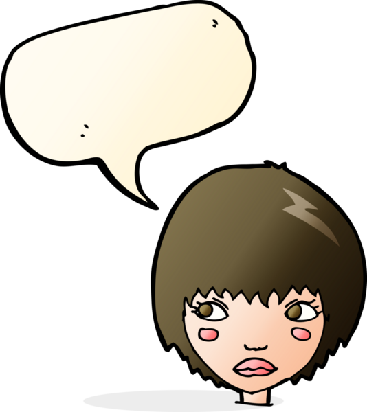 Bir insan tarafından çizilmiş konuşma balonu olan mutsuz bir kız çizgi filmi.