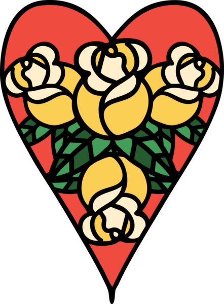 Geleneksel kalp şeklinde dövme ve bir insan tarafından çizilmiş çiçekler.