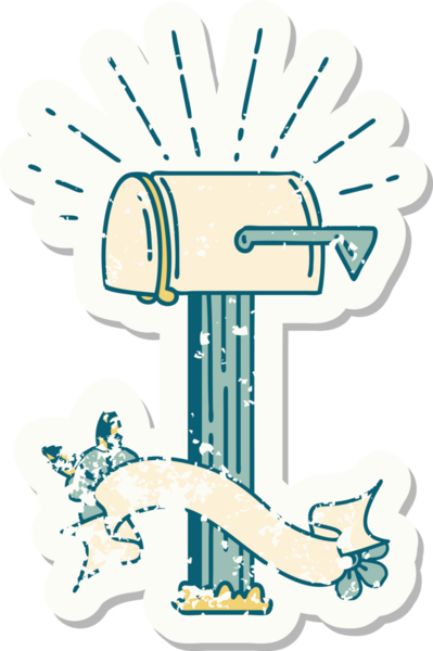 Bir insan tarafından çizilmiş eski dövme stili kapalı posta kutusu etiketi.