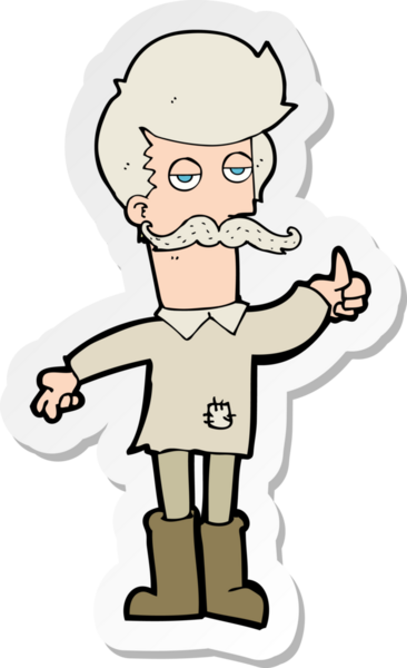 Bir insan tarafından çizilmiş, fakir giysili yaşlı bir adamın çıkartması.