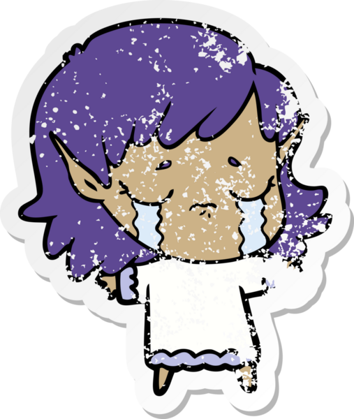 Bir insan tarafından çizilmiş, ağlayan bir elf kızı.