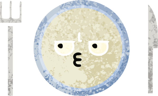 Bir insan tarafından çizilmiş yemek tabağının retro çizim tarzı karikatürü.