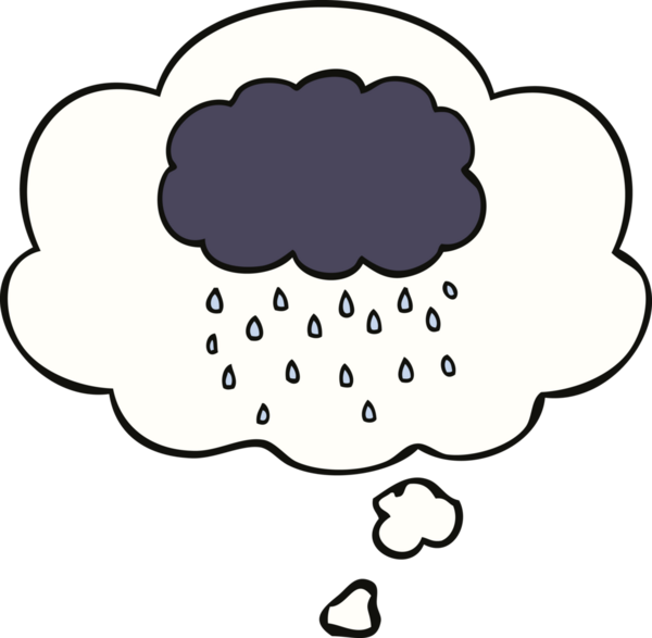 Bir insan tarafından çizilmiş düşünce baloncuğuyla yağmur yağıyor.