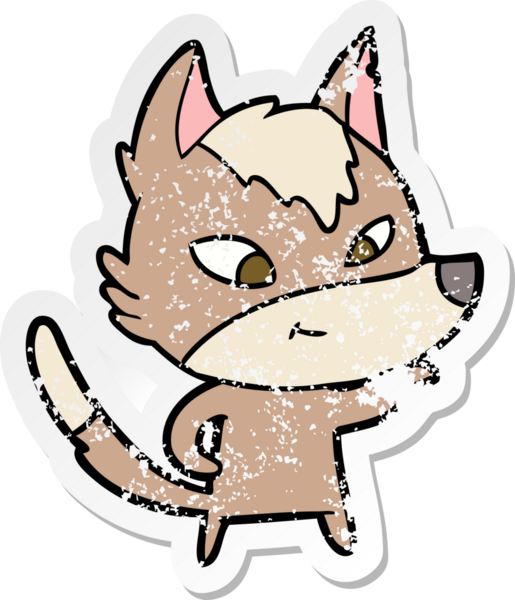 Bir insan tarafından çizilmiş dost canlısı bir kurdun sıkıntılı çıkartması.