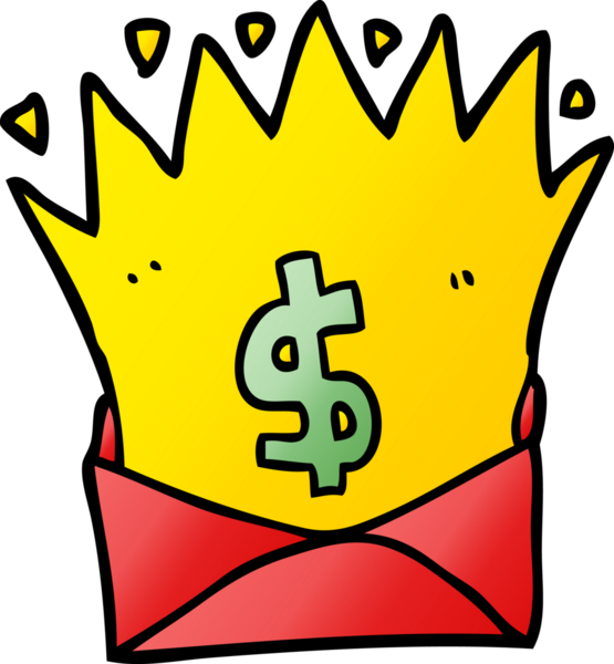 Bir insan tarafından çizilmiş para işaretli karikatür zarfı.